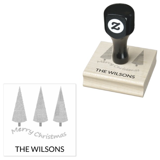 Sello De Caucho Árbol monogramado de Navidad alegre (Sellado)