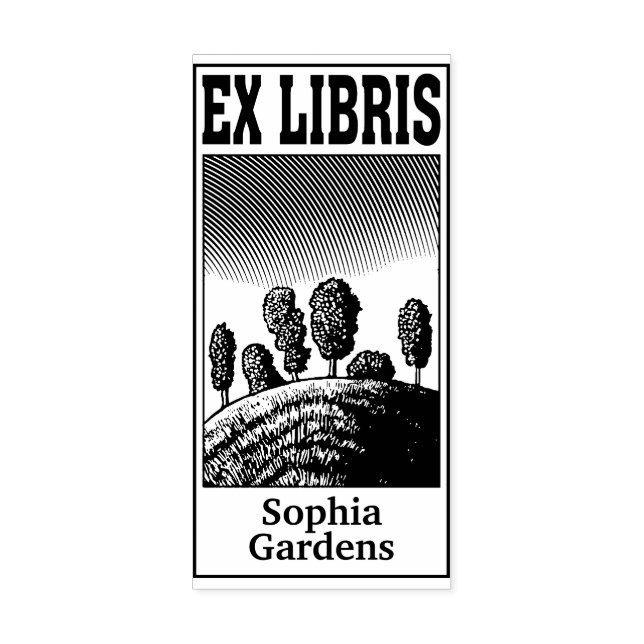 Sello De Caucho Árboles en una colina ex libris (Impresión)