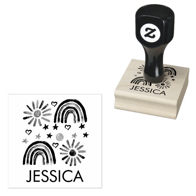 Sello De Caucho Arcoiris Cute Sun Niños Acuarela Moderna (Sellado)