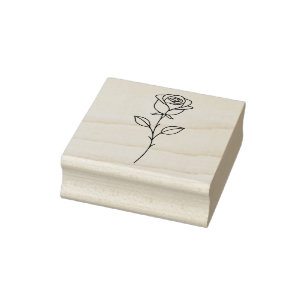 Sello De Caucho Arte de línea botánica de rosa minimalista