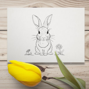 Sello De Caucho Arte de línea de conejo cutáneo