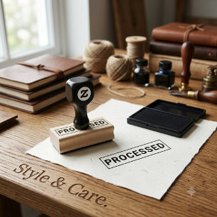 Sello De Caucho Arte de madera con etiqueta PROCESADA personalizad