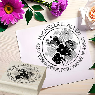 Sello De Caucho Arte Floral con Estilo para Dirección de Remite