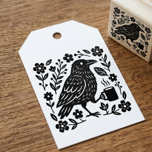 Sello De Caucho Arte Folclórico Cuervo Café Floral Botánico