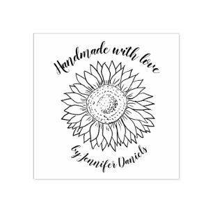 Sello De Caucho Artesanía hecha a mano con amor llamado girasol