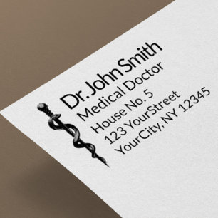 Sello De Caucho Asclepiro profesional simple médico negro blanco