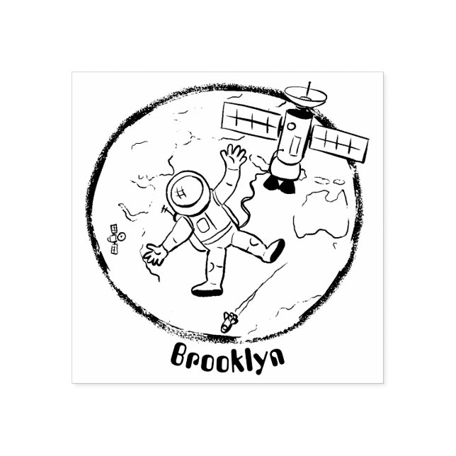 Sello De Caucho Astronauta divertida en el espacio y el personaliz (Impresión)