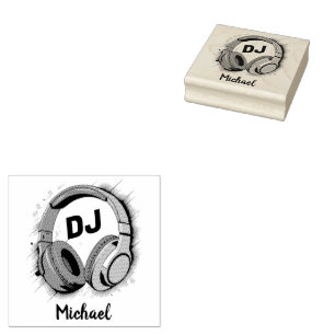 Sello De Caucho Auriculares DJ de música moderna Nombre personaliz