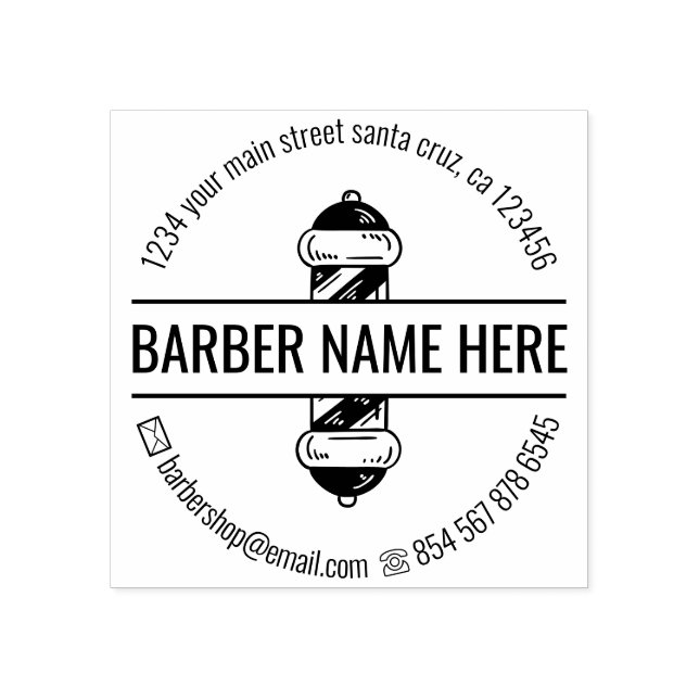 Sello De Caucho Barbería de Logo de Poste Moderno (Impresión)