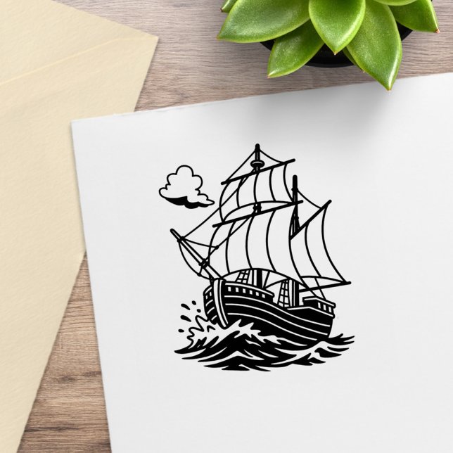 Sello De Caucho Barco de vela de madera Carabela Mar tormentoso (Subido por el creador)