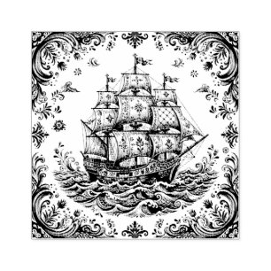 Sello De Caucho Barco mercante estilo Delft