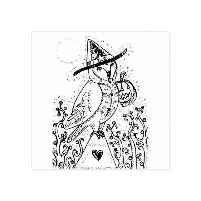 SELLO DE CAUCHO BARN OWL FOLK ART, HALLOWEER RUBBER STAMP (Impresión)