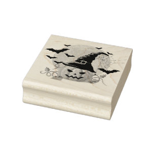 Sello De Caucho Bats de calabazas y luna