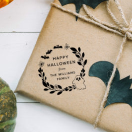 Sello De Caucho Bats & Ghost Wreath Feliz Halloween