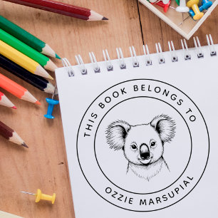 Sello De Caucho Bebé lindo Koala Este libro pertenece al nombre de