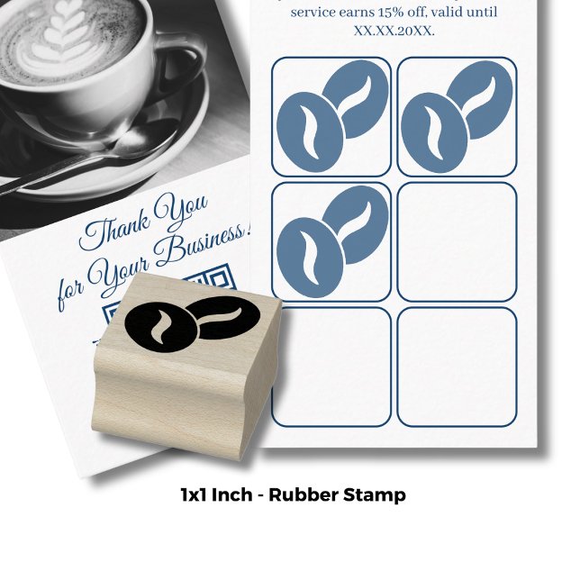 Sello De Caucho Bebidas de café - 1" Ronda - Tarjeta de fidelidad (Coffee Beans - 1" Round - Loyalty Card Rubber Stamp)