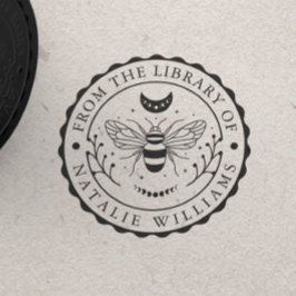 Sello De Caucho Bee Moon Floral de la Biblioteca de