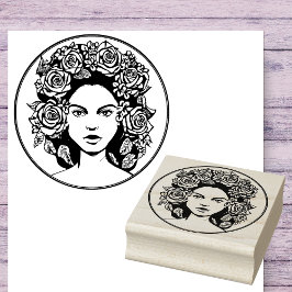 Sello De Caucho Belleza con Rosas retrato estampado de arte caucho