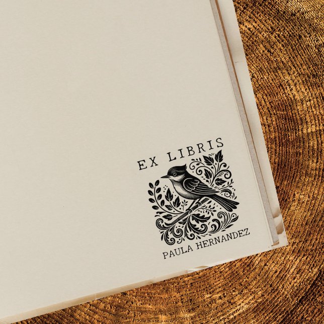 Sello De Caucho Biblioteca Antigua Ex Libris Pájaro (Subido por el creador)