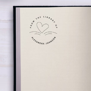 Sello De Caucho Biblioteca de Libro y Corazón Simple Moderna Dibuj