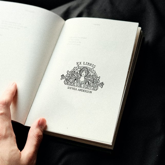 Sello De Caucho Biblioteca de mujeres de flores de época Ex Libris (Subido por el creador)