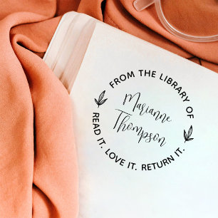 Sello De Caucho Biblioteca redonda simple de guiones Minimalistas 