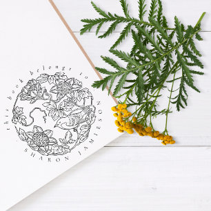 Sello De Caucho Biblioteca Rustic Delicate Floral Bird Custom Name