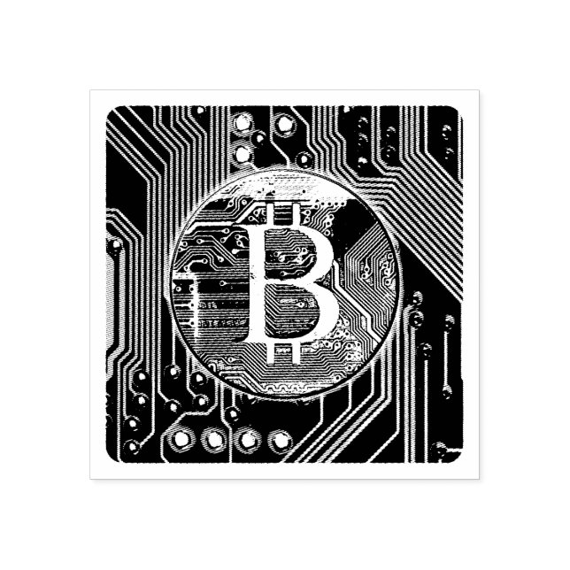 Sello De Caucho Bitcoin de criptodivisa y placa de circuito (Impresión)