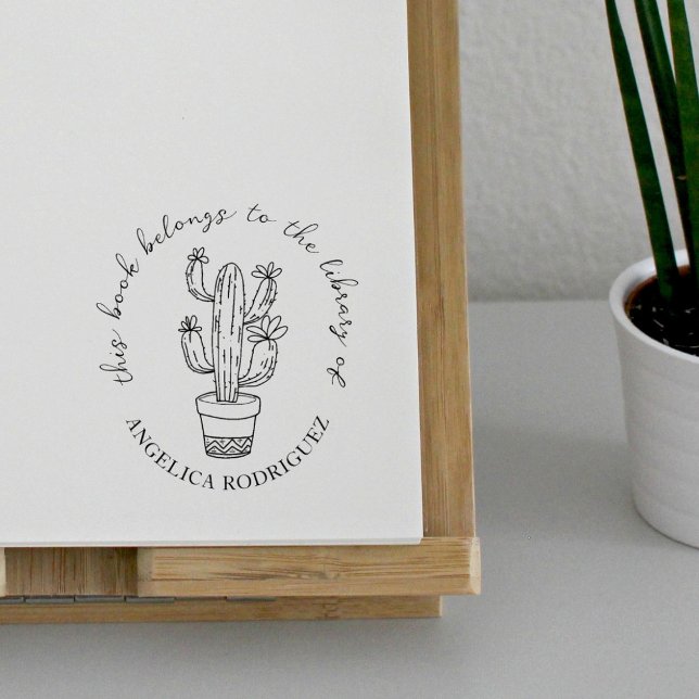 Sello De Caucho Blooming Cactus Hand-drawn Library Book (Subido por el creador)