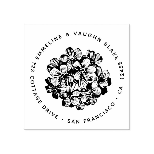 Sello De Caucho Blue Hydrangea Blossom Dirección de devolución Bot (Impresión)