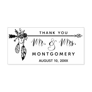 Sello De Caucho Boda Boho Sr. Sra. Custom Name Gracias