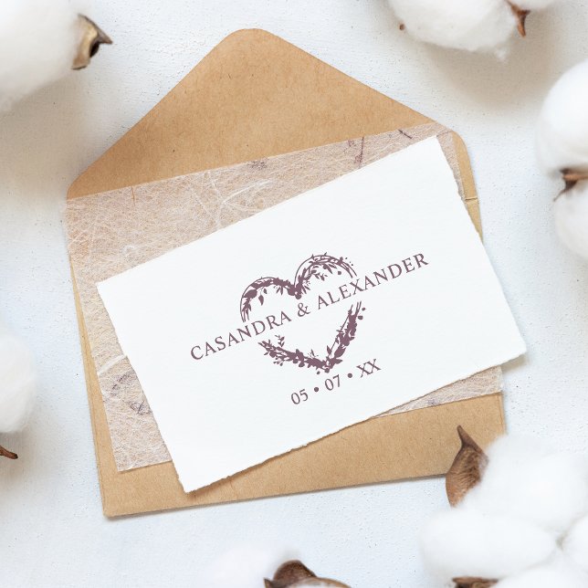 Sello De Caucho Boda Boho Wildflowers Hearts Branches (Subido por el creador)