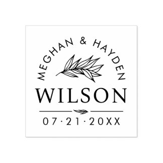 Sello De Caucho Boda Botánico Moderno | Personalizado Guardar la f