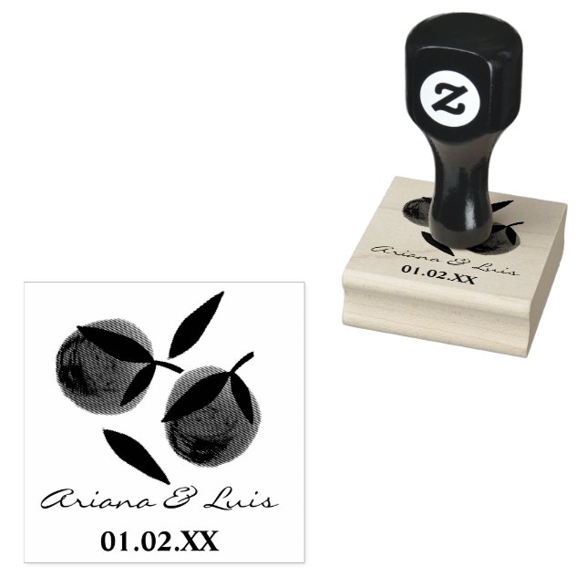 Sello De Caucho Boda Bridal Shower Naranja Citrus Mano Derrada (Sellado)