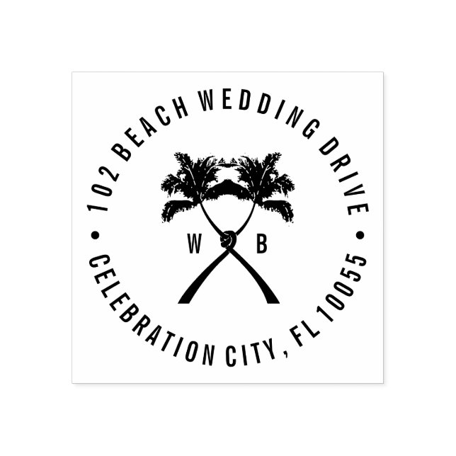 Sello De Caucho Boda de destino tropical de palmeras nubladas (Impresión)