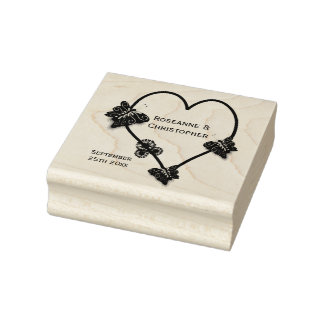 Sello De Caucho Boda de diseño cardíaco de mariposa