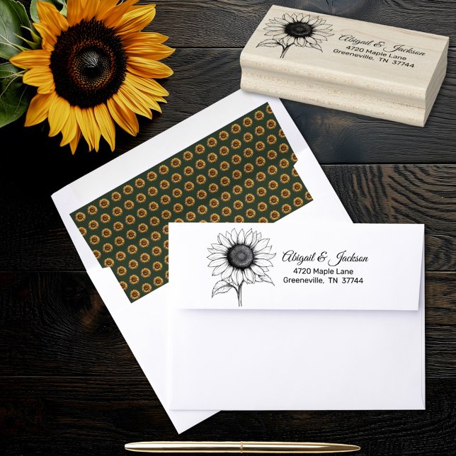 Sello De Caucho Boda de girasol Bosque Verde y Oro RSVP (Subido por el creador)