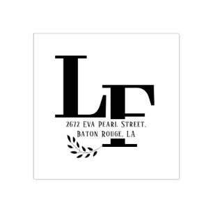 Sello De Caucho Boda de hojas iniciales de nombre grande