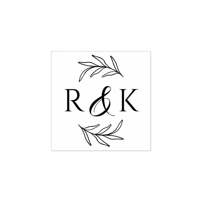 Sello De Caucho Boda de Iniciales y Ampersas de las Hojas Botánica (Impresión)