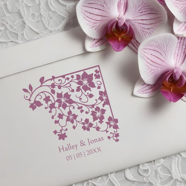 Sello De Caucho Boda de la esquina de flores silvestres románticas (Romantic Boho Rustic Wildflowers Corner Wedding Rubber Stamp.)