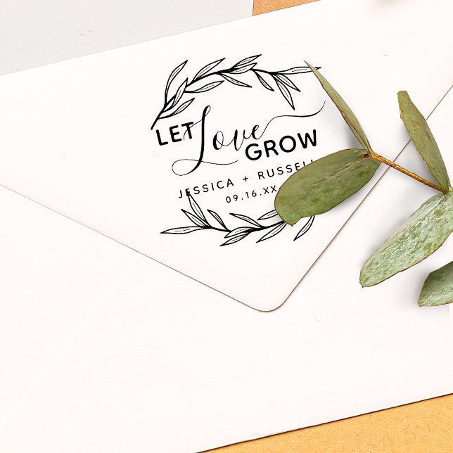 Sello De Caucho Boda de Laurel Leaves Let Love Grow (Laurel Leaves Let Love Grow Wedding Rubber Stamp)