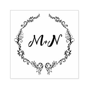 Sello De Caucho Boda de monograma romántico