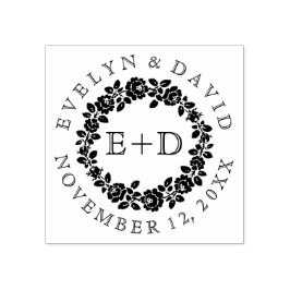 Sello De Caucho Boda de monograma vintage de color blanco negro ro