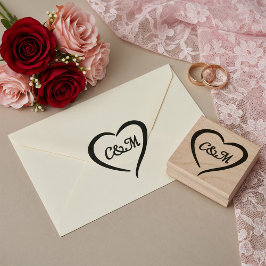 Sello De Caucho Boda de primavera con monograma de corazón románti