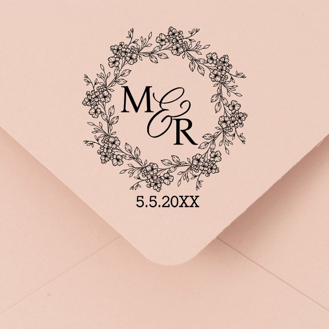 Sello De Caucho boda floral botánico elegante en monograma (Subido por el creador)