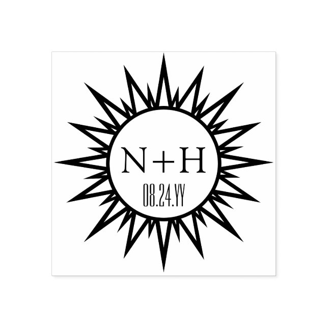 Sello De Caucho Boda Monogramado de la Moda de Sunburst de Art Dec (Impresión)