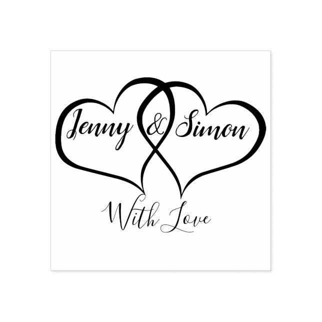 Sello De Caucho Boda personalizado de doble corazón personalizado (Impresión)