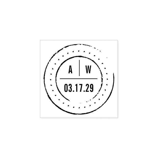 Sello De Caucho Boda redondeado de doble monogramas clásicos (Impresión)