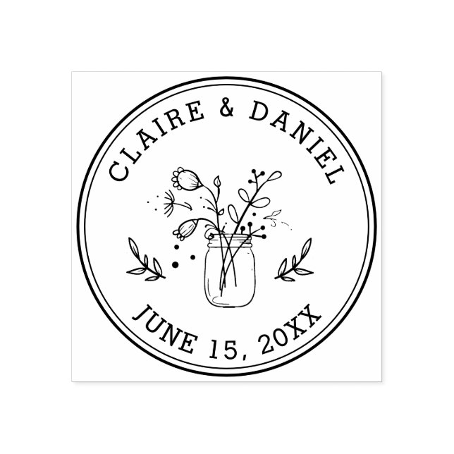 Sello De Caucho Boda Salva la Fecha Flores de Jar Mason (Impresión)