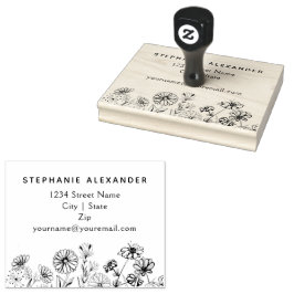 Sello De Caucho Boho daisias dibujadas a mano floral y flores silv